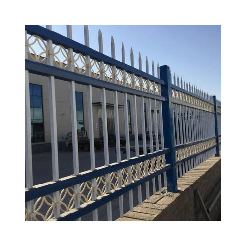 现货供应蓝白色三横梁锌钢护栏小区围墙防护栅栏厂房隔离栏杆