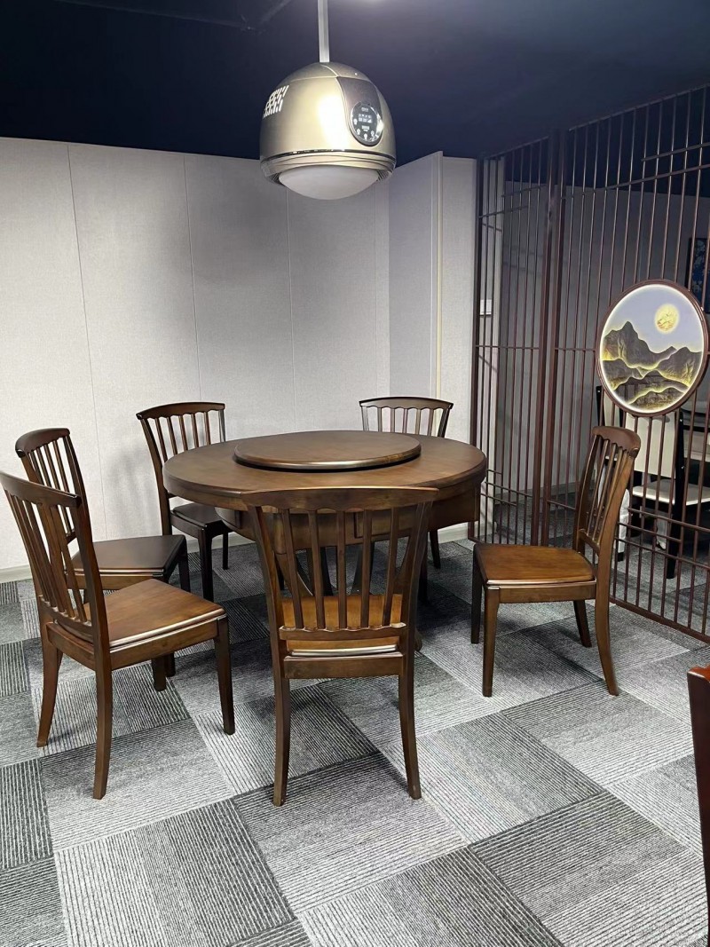 进口橡胶木直径1.35米椅子宣和麻将机圆桌